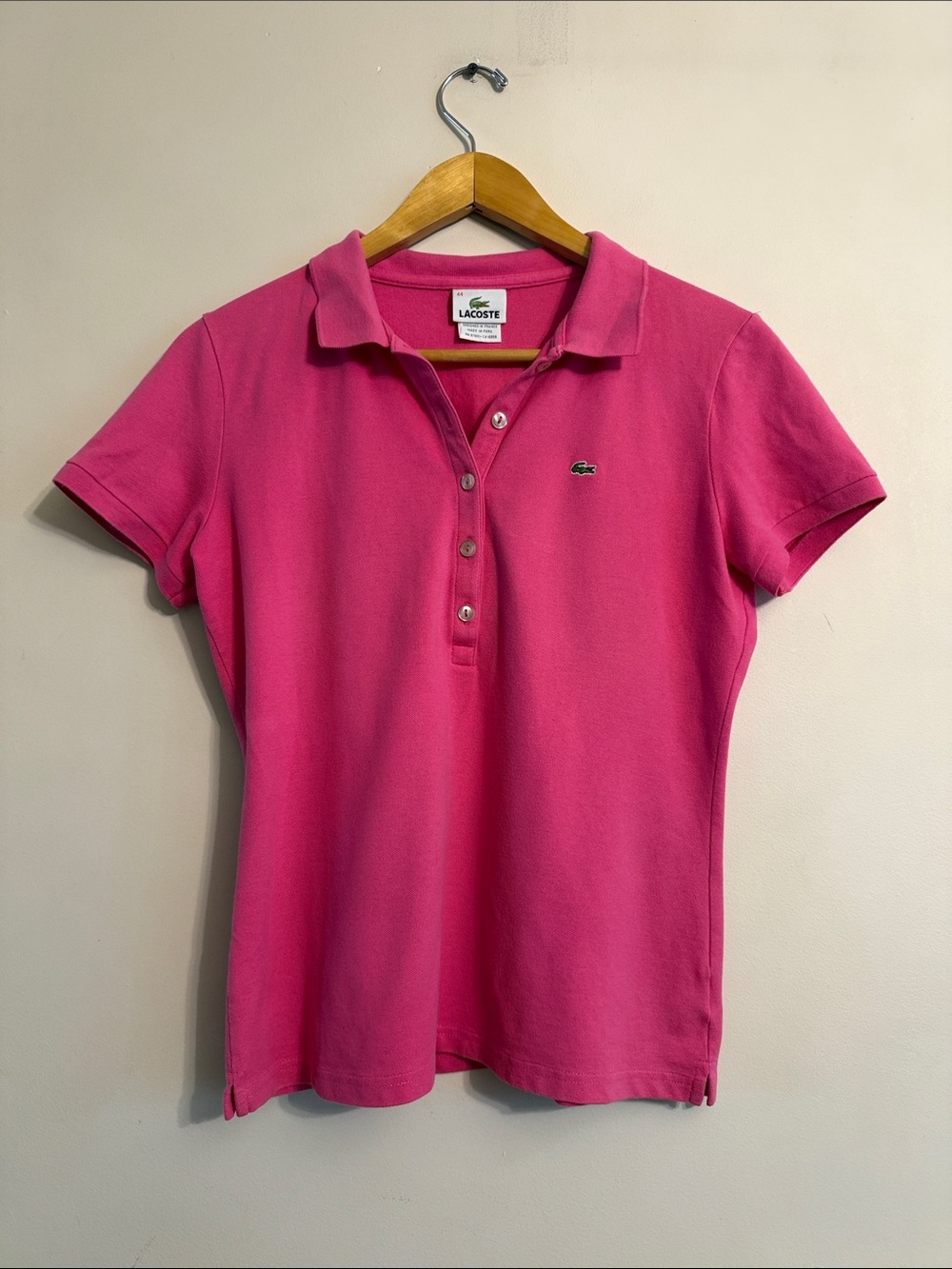 Lacoste Women’s Pink Classic Polo Shirt Size 44 Medium Stretch Cotton
